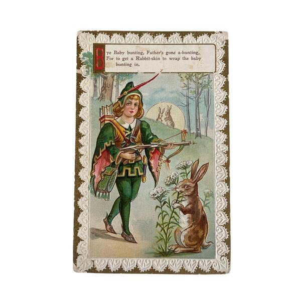 Antique 1912 Ephemera Embossed UnPosted Litho Postcard Bye Baby Bunting Macabre - Picture 2 of 8